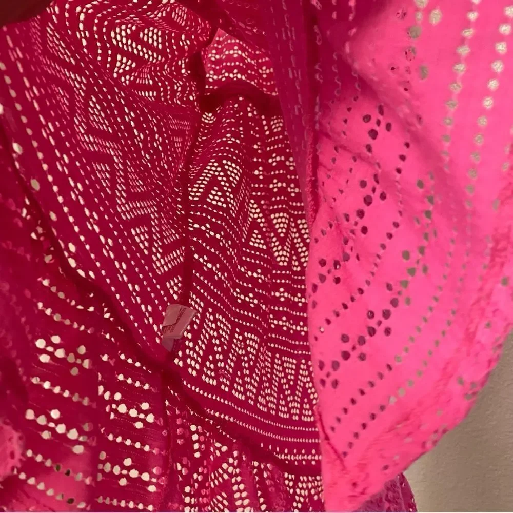 So Breaking Waves Crochet Tie-Front Swim Tunic Cover-Up dress hot pink 7/8